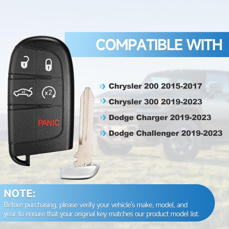 Smart Key Fob Replacement Remote fits for Chrysler 200 2015 2016 2017 Chrysler 300 Dodge Charger Challenger 2019 2020 2021 2022 2023 Car Keyless Entry M3N-40821302 433Mhz ID4A