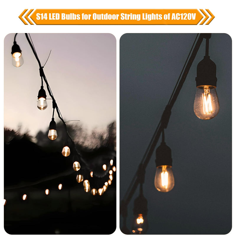 Replacement Bulbs for String Lights, 2W S14 Shatterproof Outdoor LED Light Bulbs, 2700K Soft White, E26 Base, AC120V, Not Dimmable, 30 Pack 2w-2700k Soft White 30 Count (Pack of 1)
