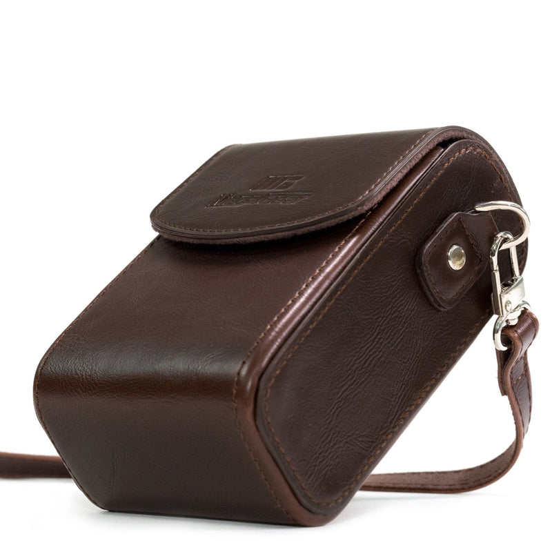 MegaGear Leather Camera Case with Strap, Compatible with Canon PowerShot S120, Nikon Coolpix P340, Panasonic Lumix DMC-ZS50, ZS45, Sony Cyber-shot DSC-RX100 III, IV, V – Brown Dark Brown