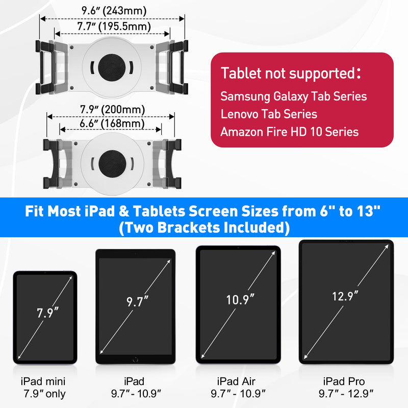 AboveTEK Retail Kiosk iPad Stand, 360° Rotating Commercial POS Tablet Stand, Fits 6"-13" (Screens) iPad mini Pro-Business Swivel Tablet Holder, for Store Office Reception Kitchen Desktop (White) White