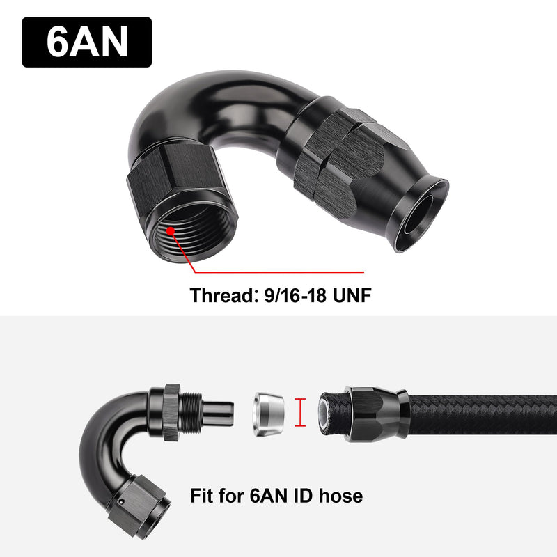 EVIL ENERGY 6AN 150 Degree PTFE One Piece Full Flow End Hose Fitting Aluminum Black