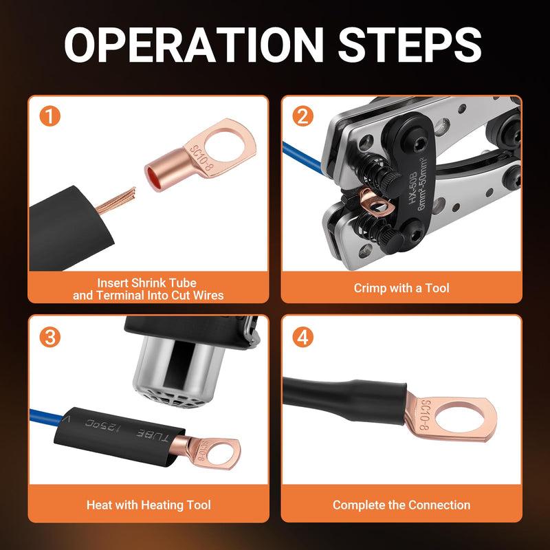 220pcs Battery Cable Ends Kit,AWG 2/4/6/8/12 Copper Lugs,Heavy Duty Wire lugs, Ring Terminal Connectors with 3:1 Heat Shrink Tube & Storage Box
