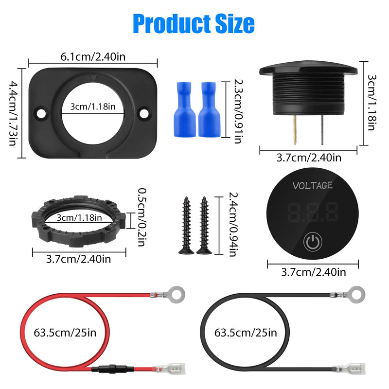 Linkstyle Battery Voltage Gauge, DC 24V 12V Volt Meter, Digital Display Voltage Meter 12V, Waterproof Voltmeter with Touch Switch