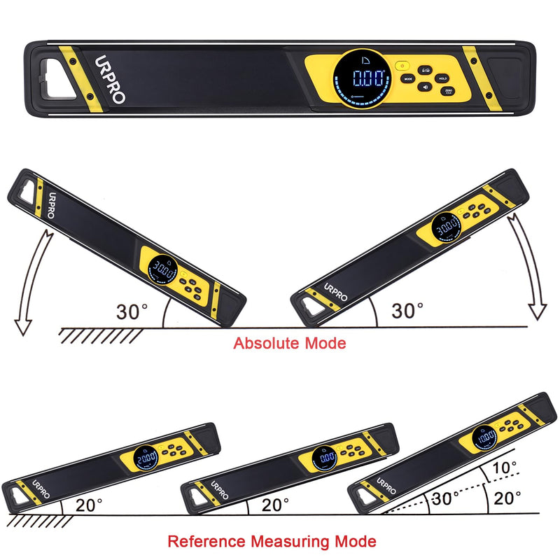 Inclinometer, Top View Screen Digital Torpedo Level and Protractor Neodymium V-Groove Magnets Display Smart Level IP54
