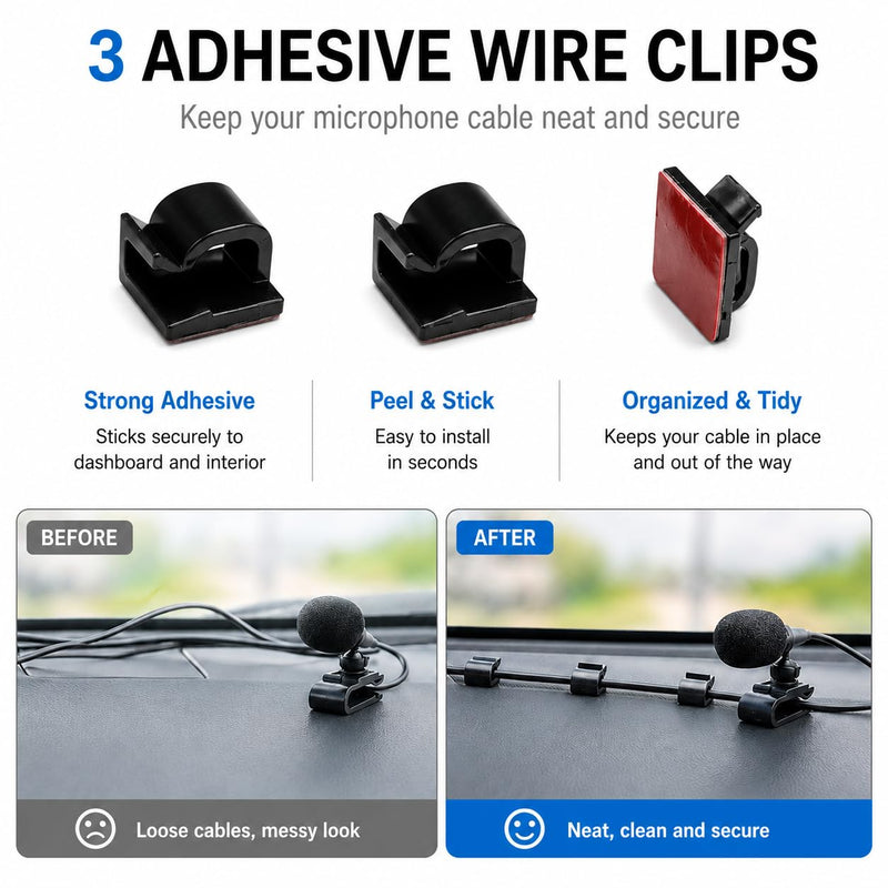 External Microphone Compatible with Pioneer AVH, AVIC, DEH, FH, MVH, SPH, DMH & MXT-X Series Car Radio Receivers – 2.5mm Hands-Free Mic with Mount & Adhesive Cable Clips – 10FT 2.5mm Plug