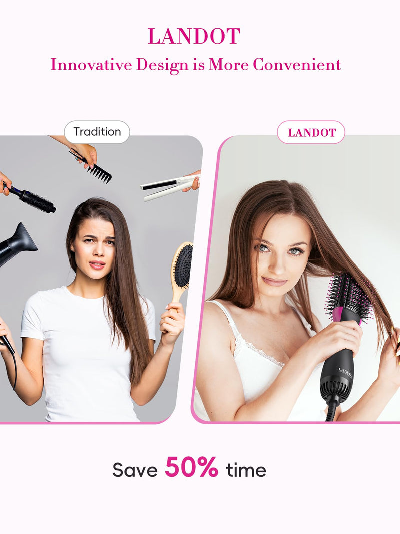 One-Step Hair Blow Dryer Brush, Ionic Hot Air Styler Hairdryer Volumizer | 1000W Fast Drying, Anti-Tangle Nylon Pins, Volume & Fullness for Smooth Anti-Frizz Straight, Salon Blowout, 3 Heat Settings Black