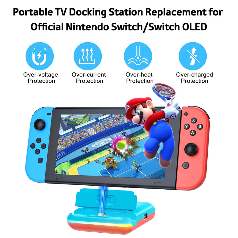TV Dock Station for Nintendo Switch, Portable TV Docking Station Replacement with 4K HDMI Adapter/USB 3.0/ USB-C Port,Replacement Charging Dock for Nintendo Switch (Blue Not for Switch2) Blue