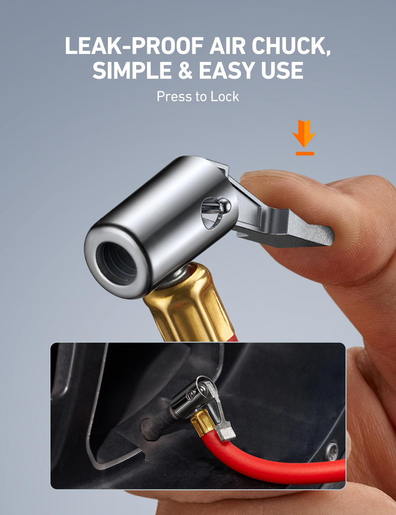 AstroAI T1 Digital Tire Pressure Gauge with Inflator, 3-250 PSI Air Chuck with Pressure Gauge, Heavy Duty with Quick Connect Coupler, Calibrated to ANSI B40.7 Grade 2A Digital 3-250 psi Red