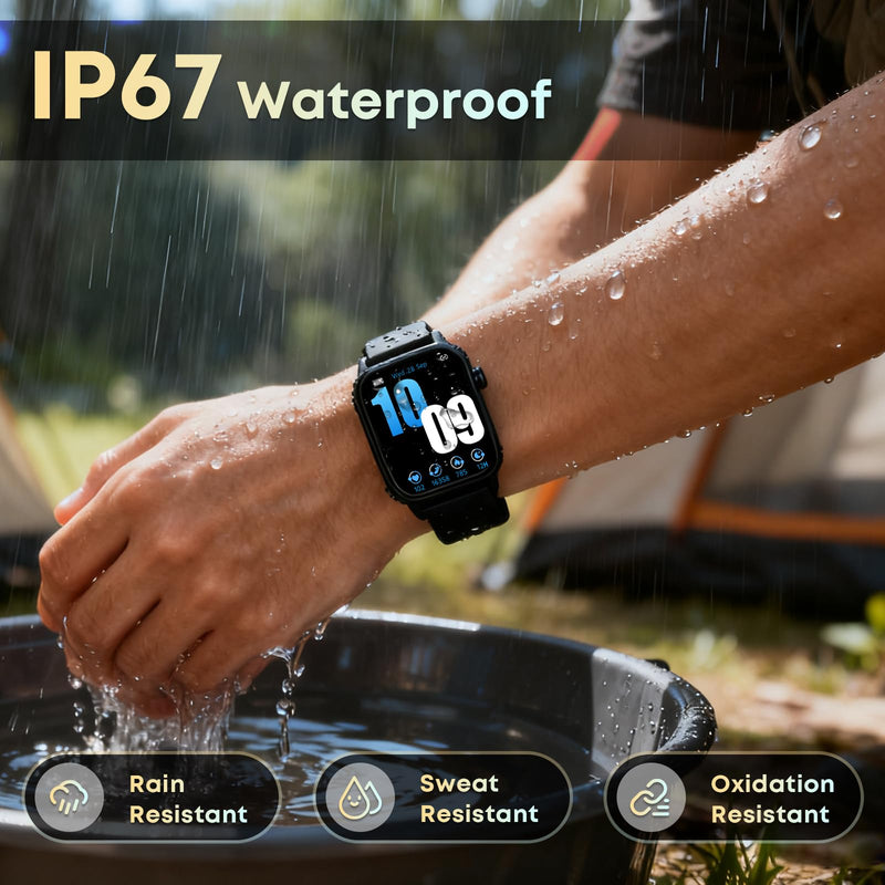 Smart Watch for Men, 120+ Sports Modes Smartwatch with 1.83" HD Touchsreen, Sleep Monitor, IP67 Waterproof, Bluetooth Call & Music Control Fitness Watch for iPhone/Android (Black) Black