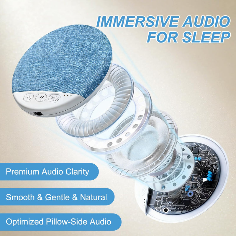 2026 Mini Bluetooth Pillow Speaker for Sleeping, Under Pillow Speaker with Built-in White Noise & Pink Noise Sound Machine, 48H Playtime, 3 Timers, Stereo Bass Private Sleep Audio (Blue) blue