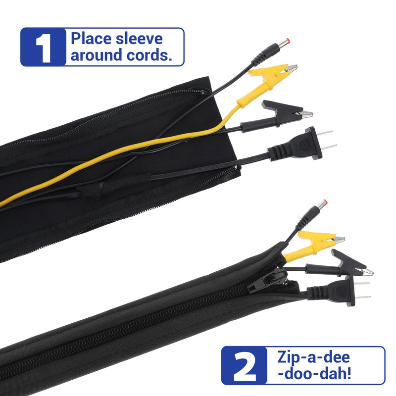 15-Pack Black Cable Sleeve Organizers for Wires- Zipper Cord Management | 19.7" x 3.5" Durable Cord Organizers, Easy to Install & Use, Safety Cable Sleeve Storage