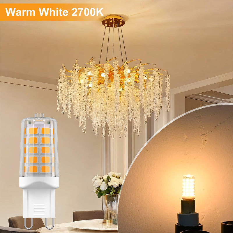 BAOMING G9 LED Bulb Dimmable 4W (40W Halogen Equivalent) T4-2700K Warm White, 120V No Flicker, 450LM, Ceramic Base - Perfect for Chandelier, Ceiling Fan, Cabinet - 12 Pack 2700k Soft Warm White 12 Count (Pack of 1)
