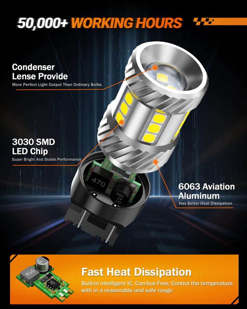 SEALIGHT 7443 7440 LED Bulb White Reverse Light, 7441 7444 T20 W21W LED Light Bulb with Projector for Backup Light,Tail Light,Brake Parking, Pack of 2