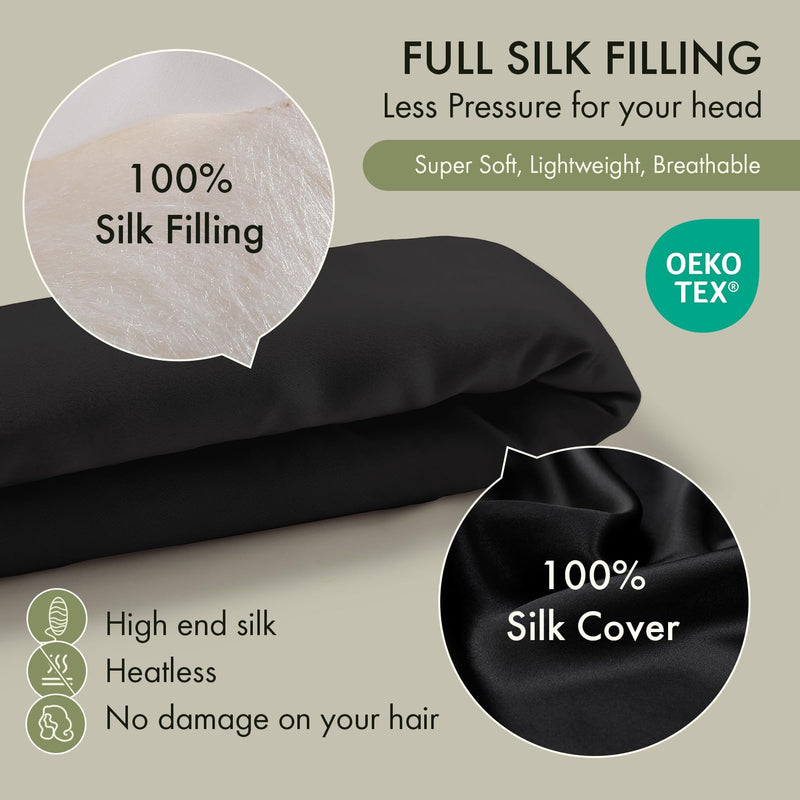 LILYSILK Women 100% Silk Heatless Hair Curler 3pc Set Silk Filled Hair Roller Rods with Adjustable Bowknot Tie Frizz-free Overnight(Black) Black