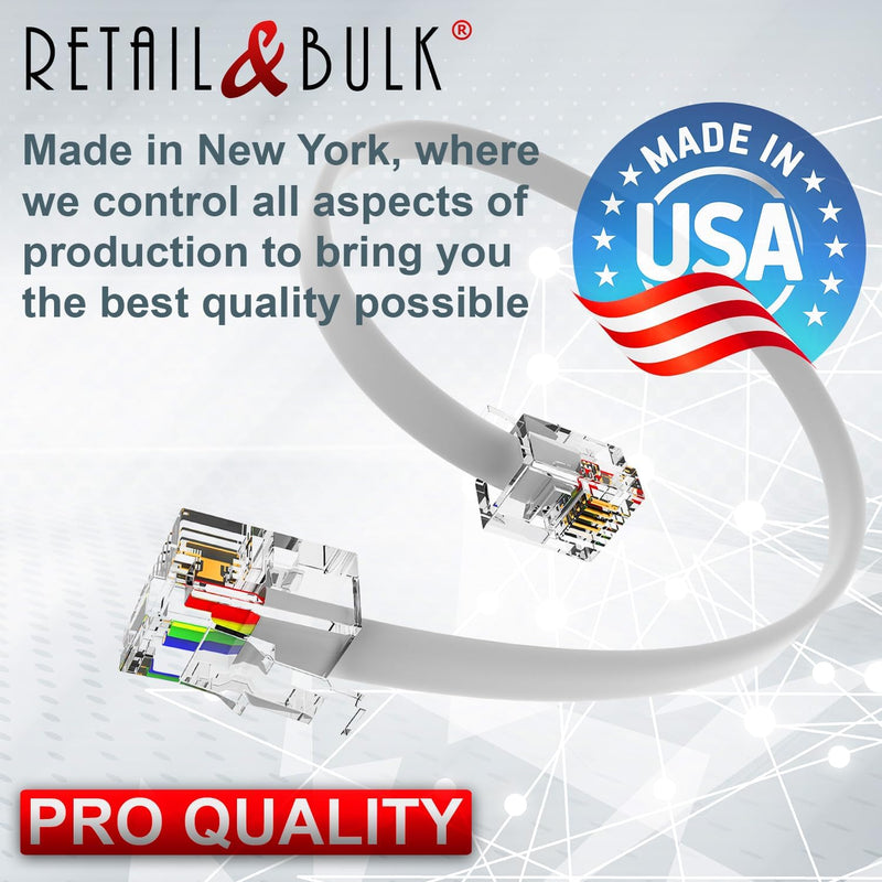 1FT RJ11 Telephone Cord – Pro Grade 4-Wire Landline Phone Cable, 100% Copper, Heavy Duty PVC Jacket, Thick Gold Contacts for Phone, Fax, DSL (White, Made in USA) 1 ft White