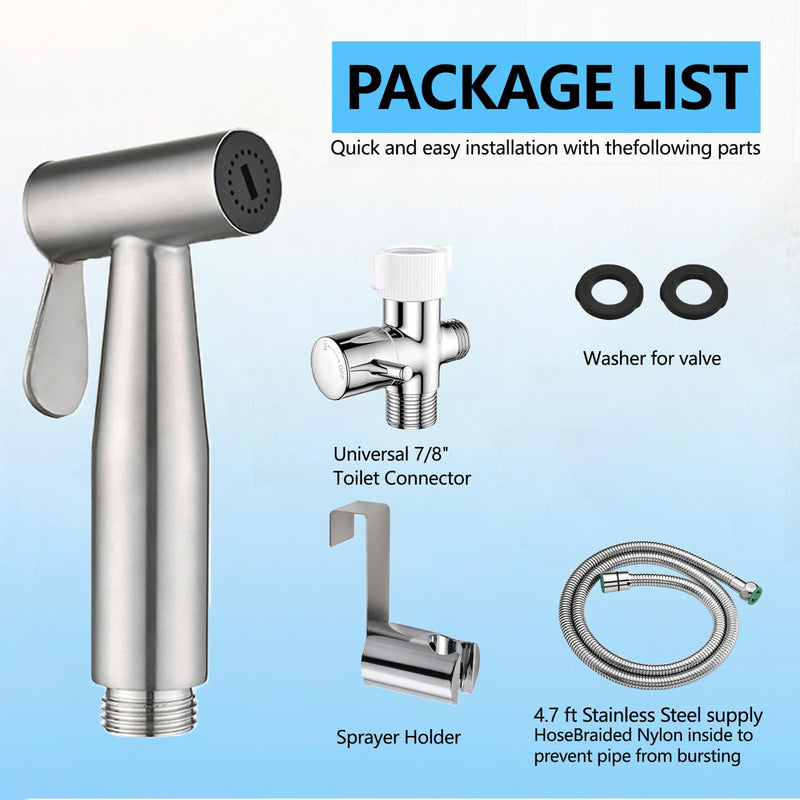 Handheld Bidet Sprayer for Toilet with Adjustable Water Pressure, 304 Stainless Steel Hose Set, Leak-Proof, Easy Installation for Feminine Hygiene, Baby Cloth Diaper & Bathroom Cleaning Silver