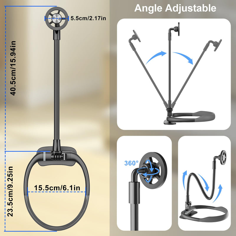 Magnetic Neck Phone Holder for Reading in Bed, One-Hand Operation Comfortable Lazy Cell Phone Mount for iPhone, Around Neck for Video Recording Watch Movies Black