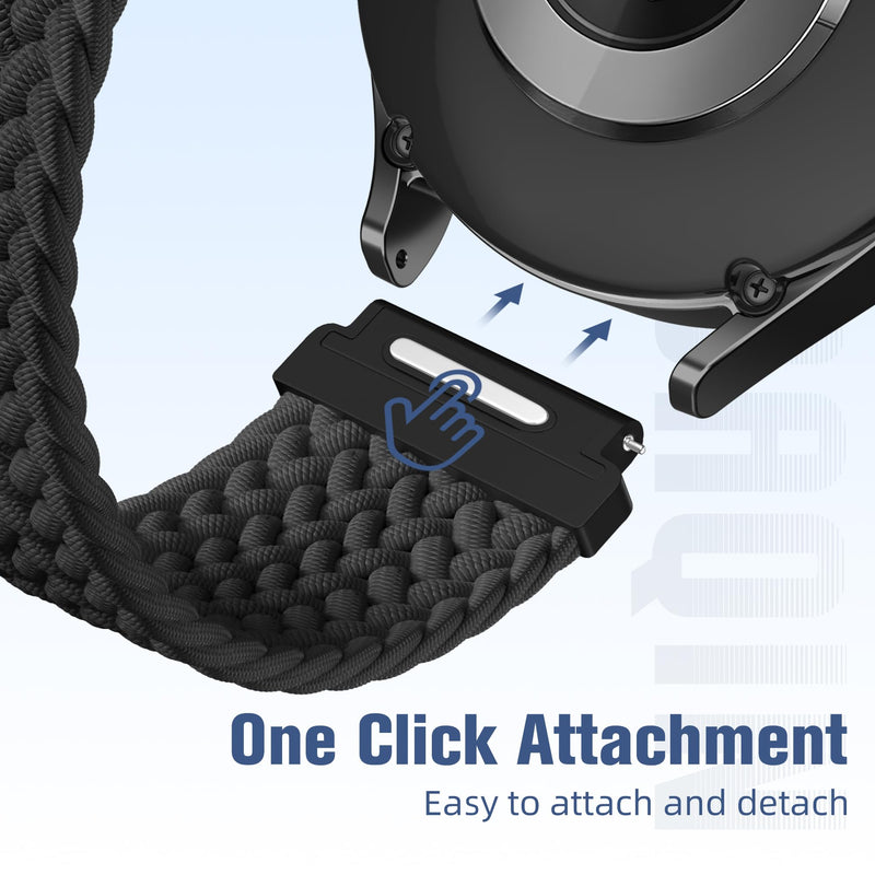 One Click Magnetic Band for Samsung Galaxy Watch 7 6 4 5 Watch 6 4 Classic | 20mm Braided Bands for Samsung Watch Band Women Men, Stretchy Nylon Sport Strap for Galaxy Watch 7 Band 6 4 5/5 Pro/FE Black One Size