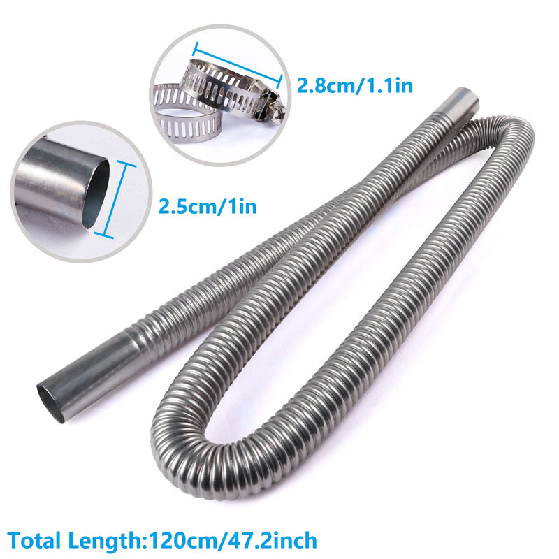 FizLig Inner Exhaust Pipe - Stainless Steel Parking Air Heater Generator Flex Exhaust Extension Pipe | Parking Air Heater Fuel Tank Diesel Gas Vent Hose (120CM/47.2in) 120CM