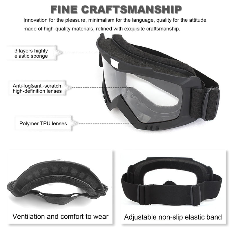 2Pcs Dirt Bike Goggles with Neck Gaiter, Motorcycle Goggles ATV Goggles Riding Ski Racing Goggles Windproof Black Colorful-Clear