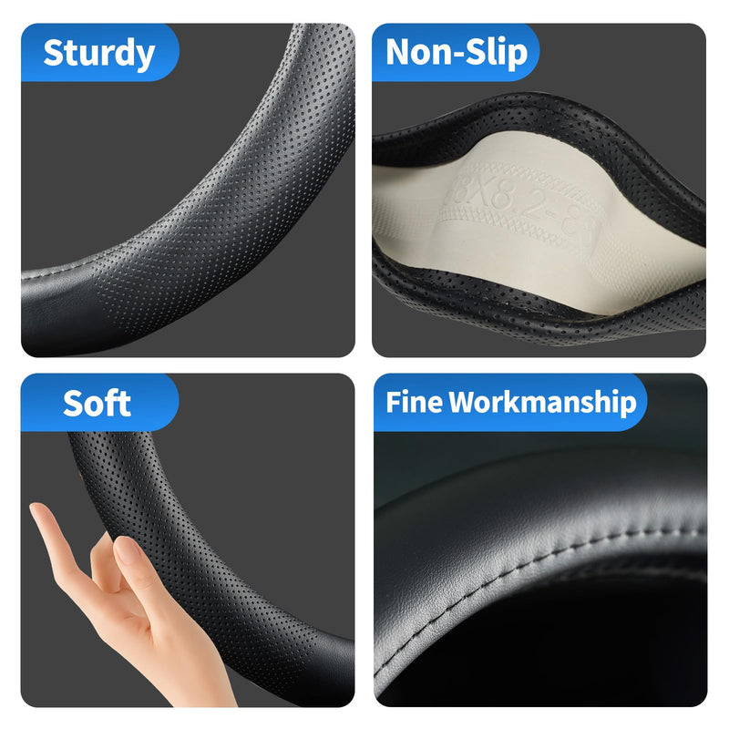 Car Steering Wheel Cover for Ford F-150 Lightning Super Duty Mustang Mach-E Explorer Escape Ranger Bronco Maverick, Universal Standard Size 14.5-15 inch Black Car Wheel Protector