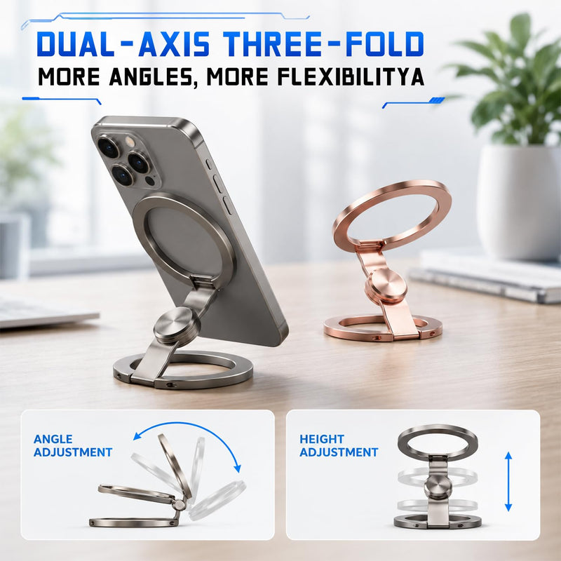 Magnetic Phone Stand Fidget Spinner, Dual-Sided Magnetic Phone Grip,2-in-1 Fidget Spinner & Phone Stand,360° Rotation Foldable Magnetic Phone Holder Grip for iPhone 12-17,for Car Desk Gym, Rose Gold