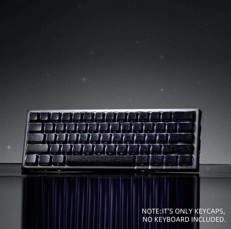 XVX Black Jelly Keycaps with Glitter, Starry Keycaps ABS+PC MDA Profile 122-Key Side Printed Keycap Set Compatible with 61/68/84/87/96/98/100/104/108 ANSI Layout MX Switches Mechanical Keyboard