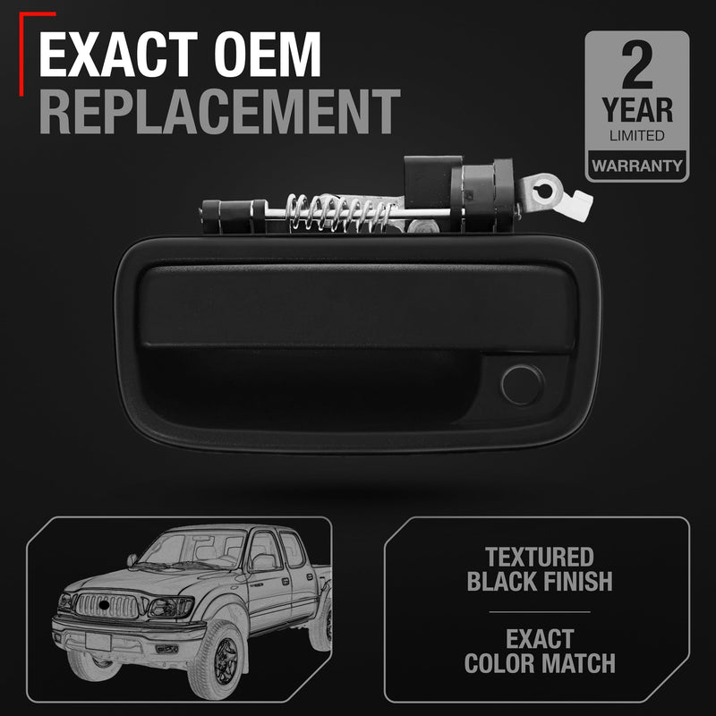Exterior Front Driver Door Handle Replacement - Compatible with 1995-2004 Toyota Tacoma - Smooth Black, Plastic - OEM 69220-35020, 91319, 79344, TO1310117 Driver Handle (Plastic)
