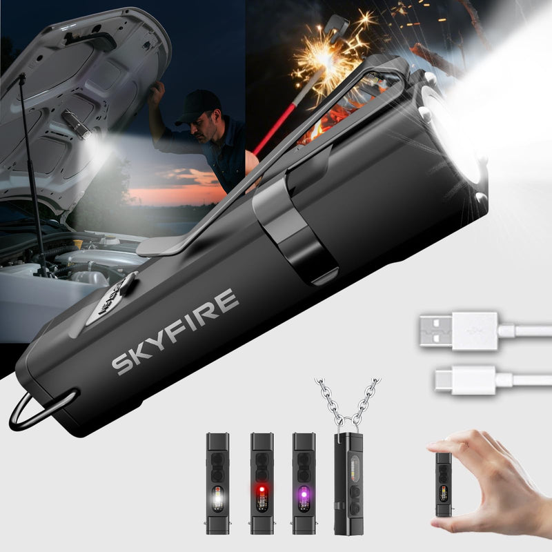  [AUSTRALIA] - SKYFIRE 2Pack Rechargeable EDC Flashlight with Electric Lighter,Clip and Magnetic Base,Mini Flash Lights with UV Red and White LED Light Portable Pocket Light for Outdoors Indoor Emergency Working