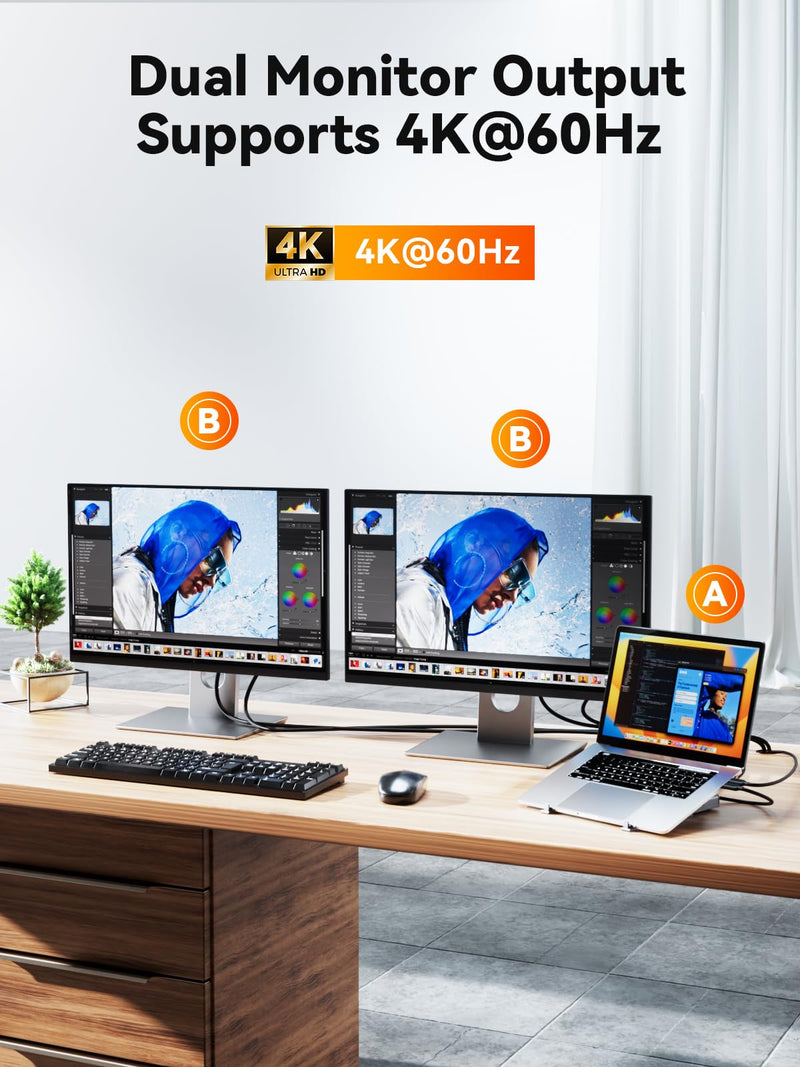 Laptop Docking Station Stand Dual 4K Monitor: QUUGE USB C Docking Station Dual Monitor for Laptop, 2 HDMI (Single 4K@120Hz), 2 USB3.0 Ports, 100W PD, RJ45 Ethernet, Universal Laptop Stand USB C Dock 6IN1
