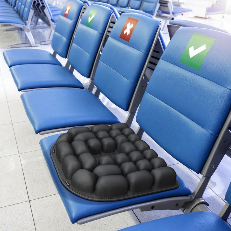 Inflatable Travel Seat Cushion for Airplane - Portable Air Pad with Built-in Pump for Long Flights & Car Rides - Ergonomic Tailbone Pain Relief for Office Chair, Wheelchair, Stadium 15.7"x15.7"