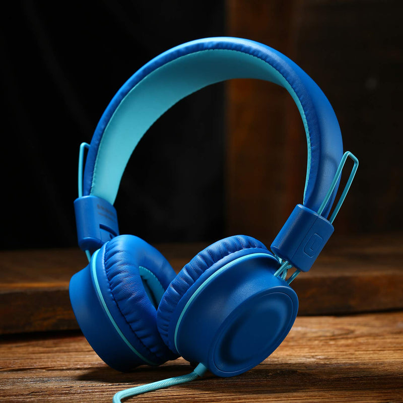 iRAG J01 Kids Headphones Foldable Stereo Tangle-Free 5ft Long Cord 3.5mm Jack Plug in Wired On-Ear Headset for iPad/Amazon Kindle Fire/Toddler/Boys/Girls/School/Laptop/Tablet(Ocean Blue) Ocean Blue