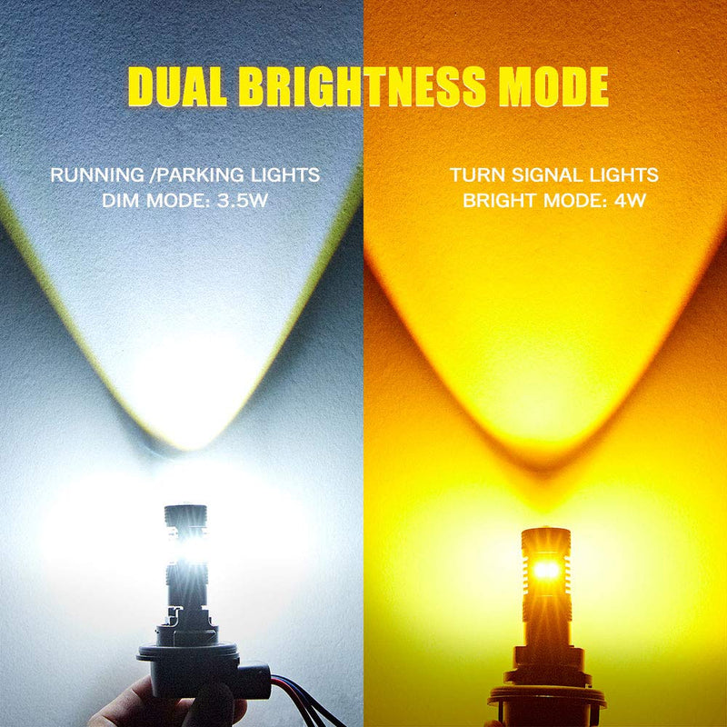 AUXLIGHT 3157 3057 4157 3155 3457 Switchback LED Bulbs 16SMD Chipsets Parking Lights/Daytime Running Lights/DRL and Turn Signal Lights with Projector replacement, White/Amber (Pack of 2)