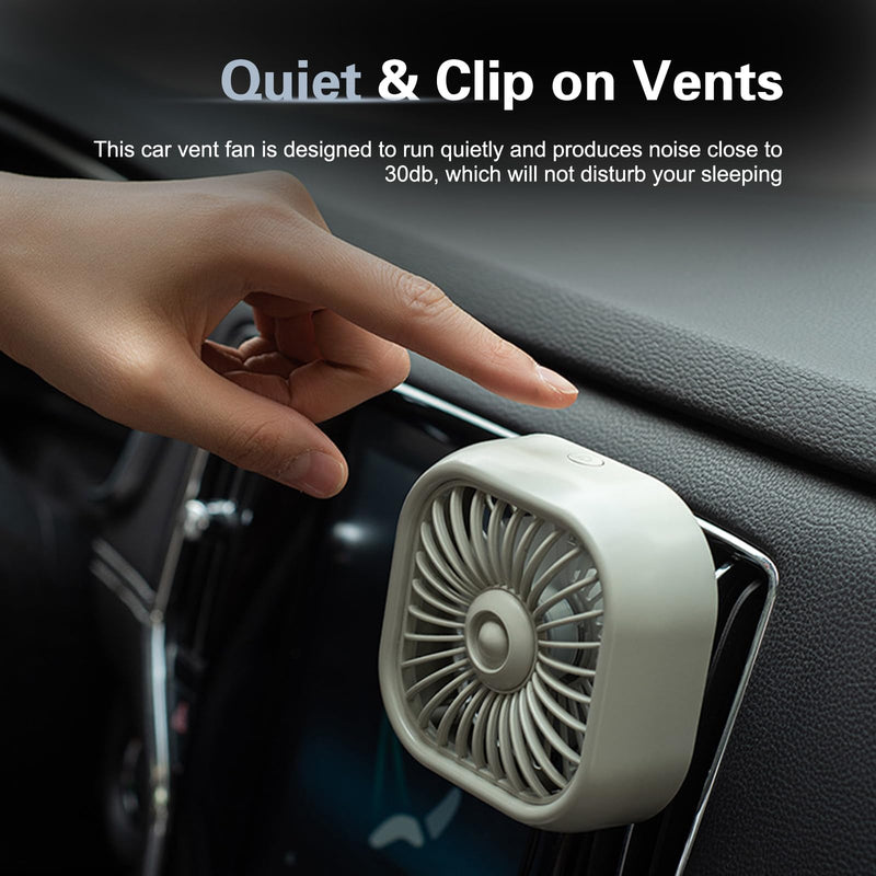 Car Fan USB Powered, Three-speed Cooling Fan for Car Vent, Mini Noiseless Design with Fixed Clip, Universal for Most Vehicles, Trucks, SUVs (White) 1 PC White