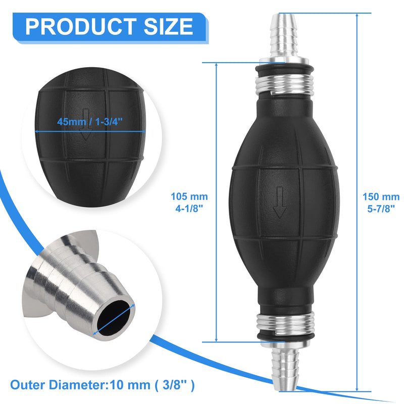 3/8" Boat Primer Bulb Marine for Outboard Motor Universal Fuel Line Hand Primer Bulb Manual Black Rubber Fuel Transfer Vacuum Pump for Gas, Gasoline,Diesel, Water 10 mm