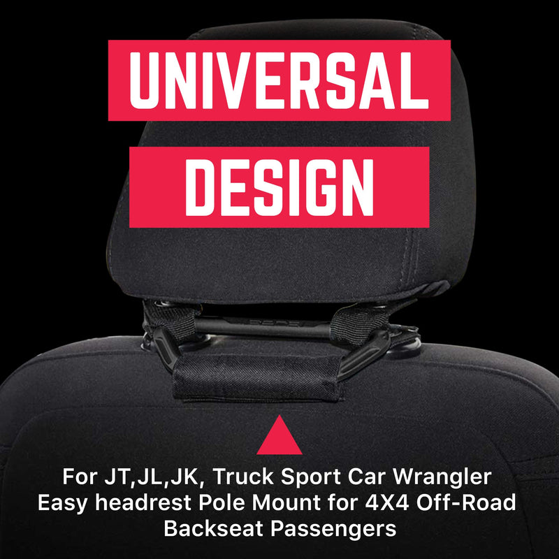 GP BackGrip PRO, Headrest Car Passenger Hand Grip for Truck & Car Wrangler JL JT JK Handle for Offroad, Kids & Seniors, Patented Jeep Accessories, Aluminum,Jet Black, 2-Pack