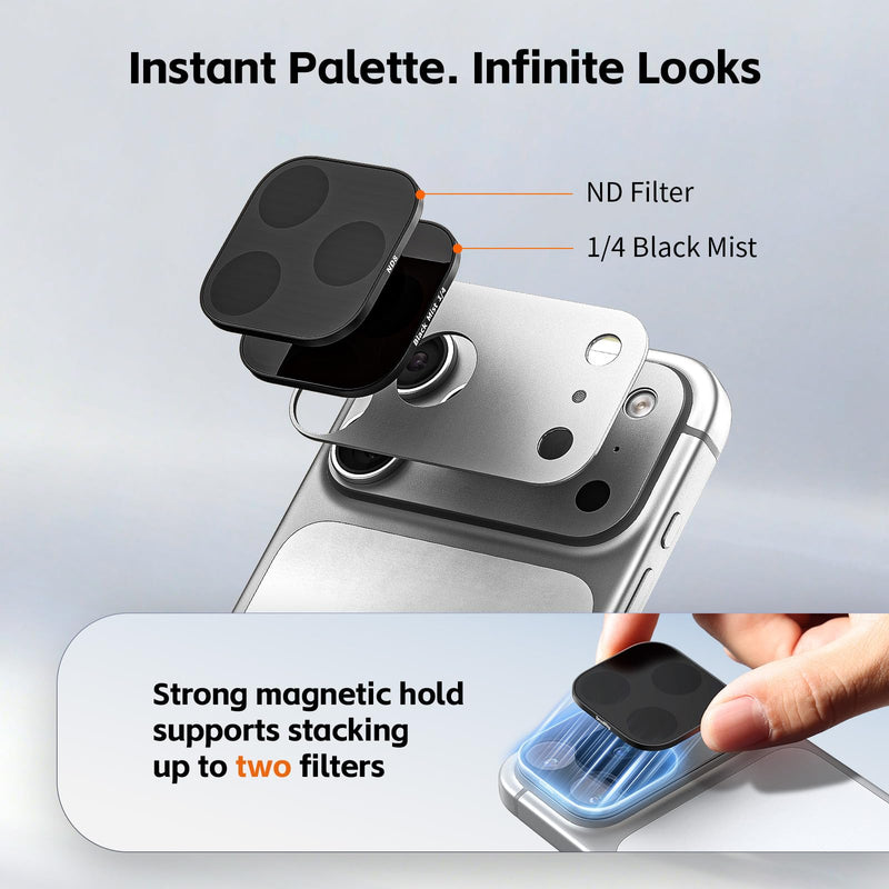 SmallRig Square ND & Black Mist Filter Kit for iPhone 17 Pro Max, Magnetic Lens Filters with Base Mount, Black Mist Diffusion 1/4 Filter/ND2/ND4/ ND8/ND16/ND32, 6 Pack, Orange- 6075