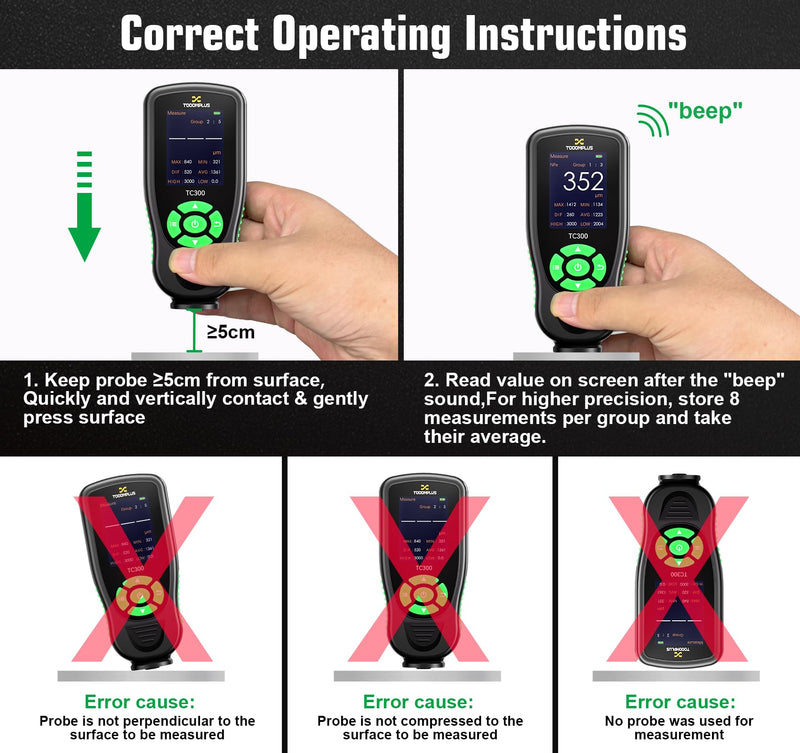 Paint Thickness Gauge for Used Car Buyers, 3000μm Ultra-Range Digital Paint Depth Gauge with 0.01mil High Resolution & Alarm, Automotive Car Paint Detector (F/NF Measurement)