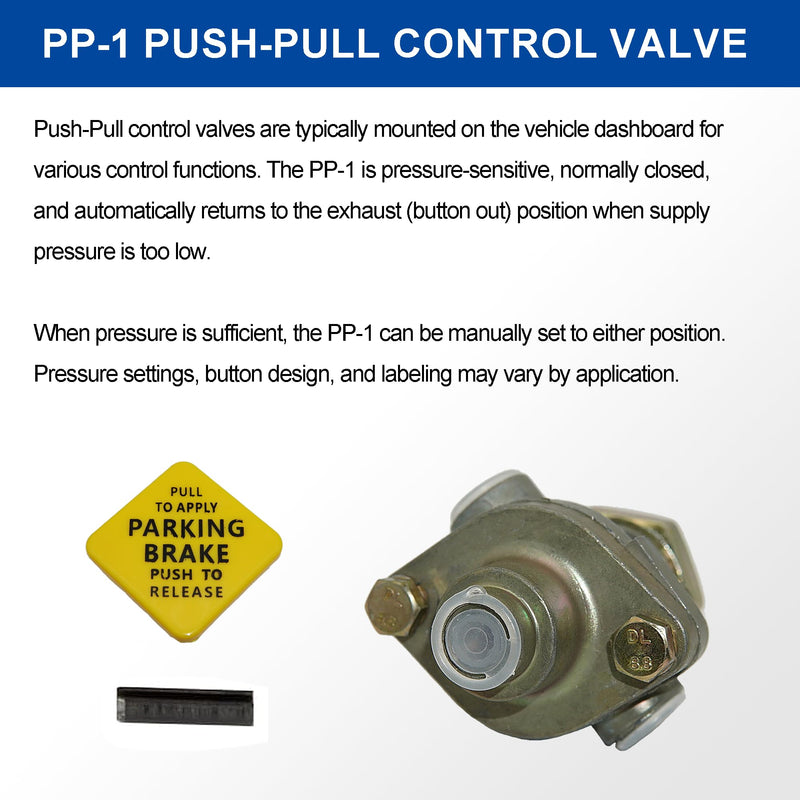276566 PP-1 Dash Control Valve - 20PSI 1/8" Push/Pull Control - Replacement for Bendix 276566 277015|Haldex KN20021| - Truck and Trailer Dash Air Valve for Parking Emergency Brake Contol 276566 - 20PSI