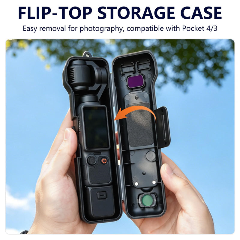 Hard Travel Carrying Case Compatible with DJI Pocket4/3, 4 Cpl/Nd Filter Storage Slots and 2 Storage Card Slots, Screen Gimbal Protection with Wrist Strap Black