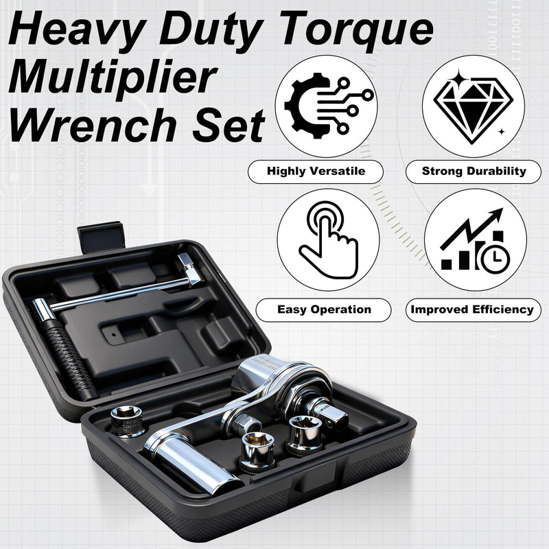 Torque Multiplier Wrench 1:16, Heavy Duty Lug Nut Remover Tool Set with 17mm 19mm 21mm Sockets, 1/2" Drive Labor Saving Tire Removal Tool for Tire Repair