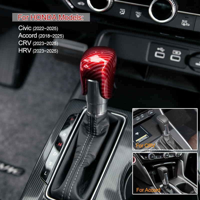 CKE Compatible with Honda Civic 2022 2023 2024 2025 2026 for CRV HRV 2023 2024 2025 2026 for Accord 2018-2024 2025 2026 Accessories Car Center Console Gear Shift Knob Cover Trim Cap -Red Carbon Red Carbon