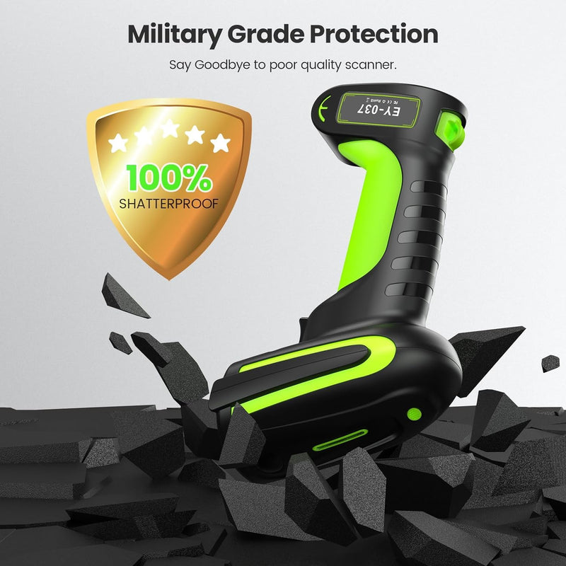 Eyoyo 2D QR Industrial Barcode Scanner with Wireless Charging Stand, Rugged Heavy Duty & IP65 Waterproof 3-in-1 Bluetooth & Wireless & USB Hands-Free Barcode Reader for Laptop Desktop Tablet Android with charging stand