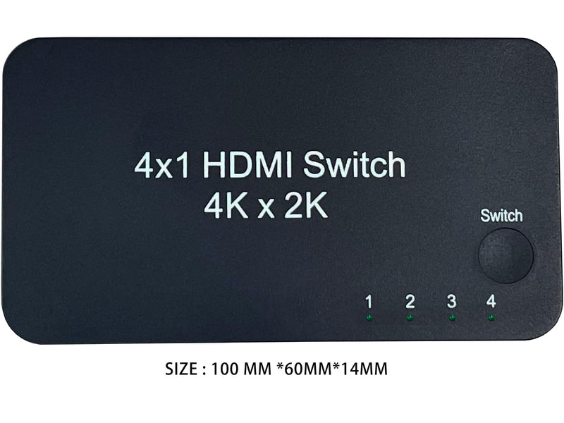 HDMI Switch 4 in 1 Out, 4 Port HDMI Switcher Selector Box with IR Remote Control & Auto Switch, Support 4K@60Hz, 1080p 3D,