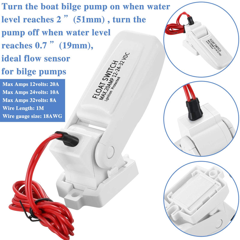 Boat Bilge Water Pump 12 V 1100 GPH Electric Marine Bilge Pump and Automatic Boat Pump Float Switch 12 V 24 V 32 V for Boats, 2 Pieces in Total