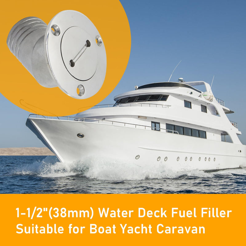 Boat Deck Fill/Filler 1-1/2"(38mm) Water Deck Fuel Filler Angled Neck 316 Stainless Steel Hardware with Key for Boat Yacht Caravan (Universal) Universal