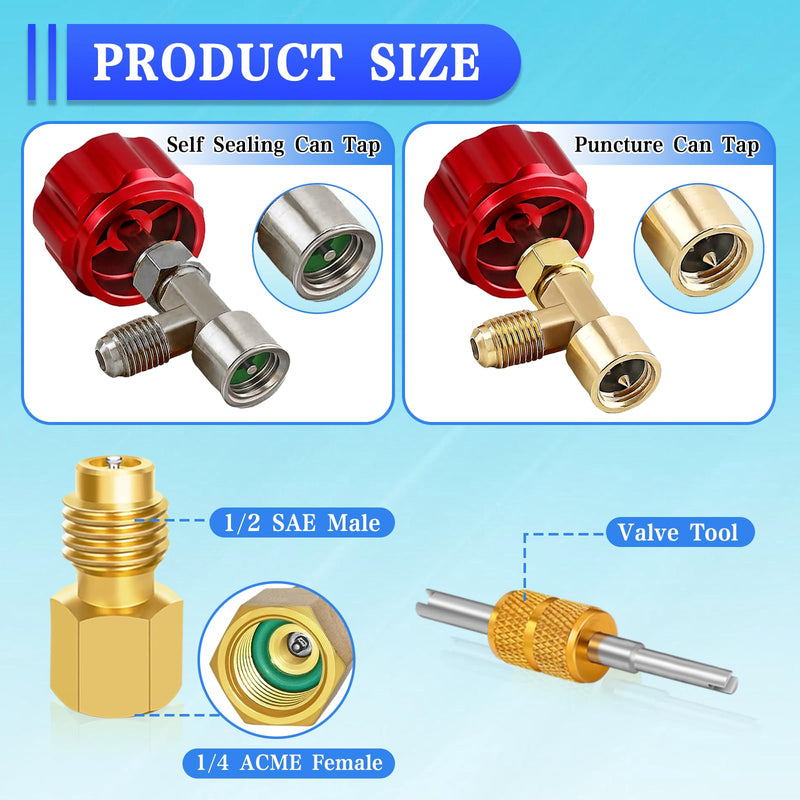 Boltigen R134A Adapters Kit, R134A Quick Couplers with Self Sealing & Puncture Can Taps, 134A Refrigerant Manifold Adapter & Can Tap, AC Freon Can Tap Adapter Set, for R134a System Refrigerant Refill Red