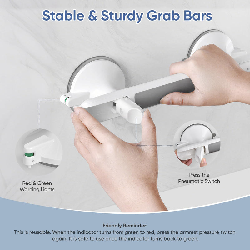 Grab Bars for Bathtubs and Showers with Indicator, Suction Cup Shower Handle, Surface Safety Grip, Strip Locking Latches Removable Bathroom Support, Easy Install Tool-Free Design (1-PCS) 1-PCS