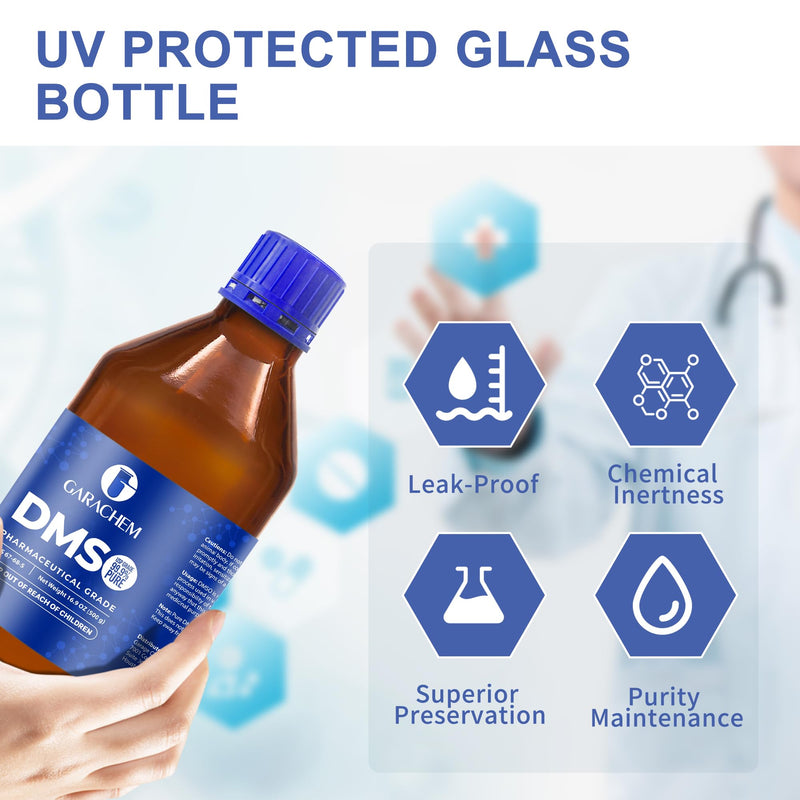 GARACHEM Pharmaceutical Grade 99.9% Pure DMSO in a Glass Bottle, Pure Liquid Dimethyl Sulfoxide 16.9 OZ, Non-Diluted, Low Odor