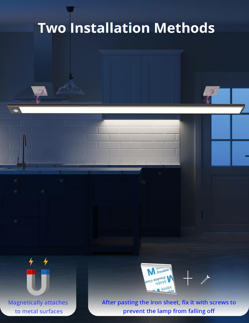 23.6in Under Cabinet Lighting, 101-LED, Dimmable, Rechargeable 4400mAh Battery, Indoor Wireless Motion Sensor Closet Light for Kitchen, Counter, Wardrobe (Silver) Silver